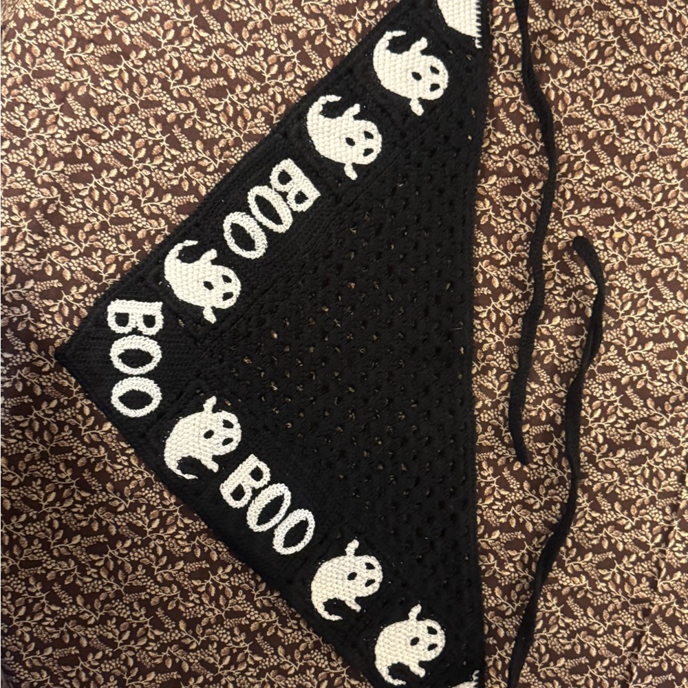 NEW Handmade Crochet Ghost "BOO" Triangle Bandana - Spooky Hair Scarf